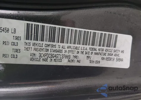 2016 Dodge Journey Sxt z USA, uszkodzony, nr VIN 3C4PDCBG4GT137003